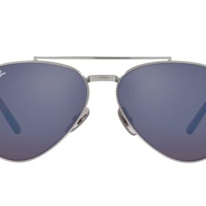 Ray-Ban RB8225 Aviator Titanium Sunglasses, Silver/Grey Mirrored Blue, 62 mm