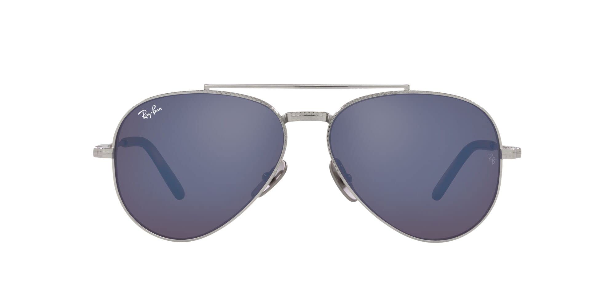 Ray-Ban RB8225 Aviator Titanium Sunglasses, Silver/Grey Mirrored Blue, 62 mm