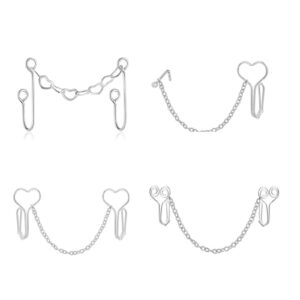 fuqimanman2020 4pcs african fake nose rings clip set, fake septum ring with heart nose chain cuff cz crystal studs nostril no piercing body jewelry for women-silver