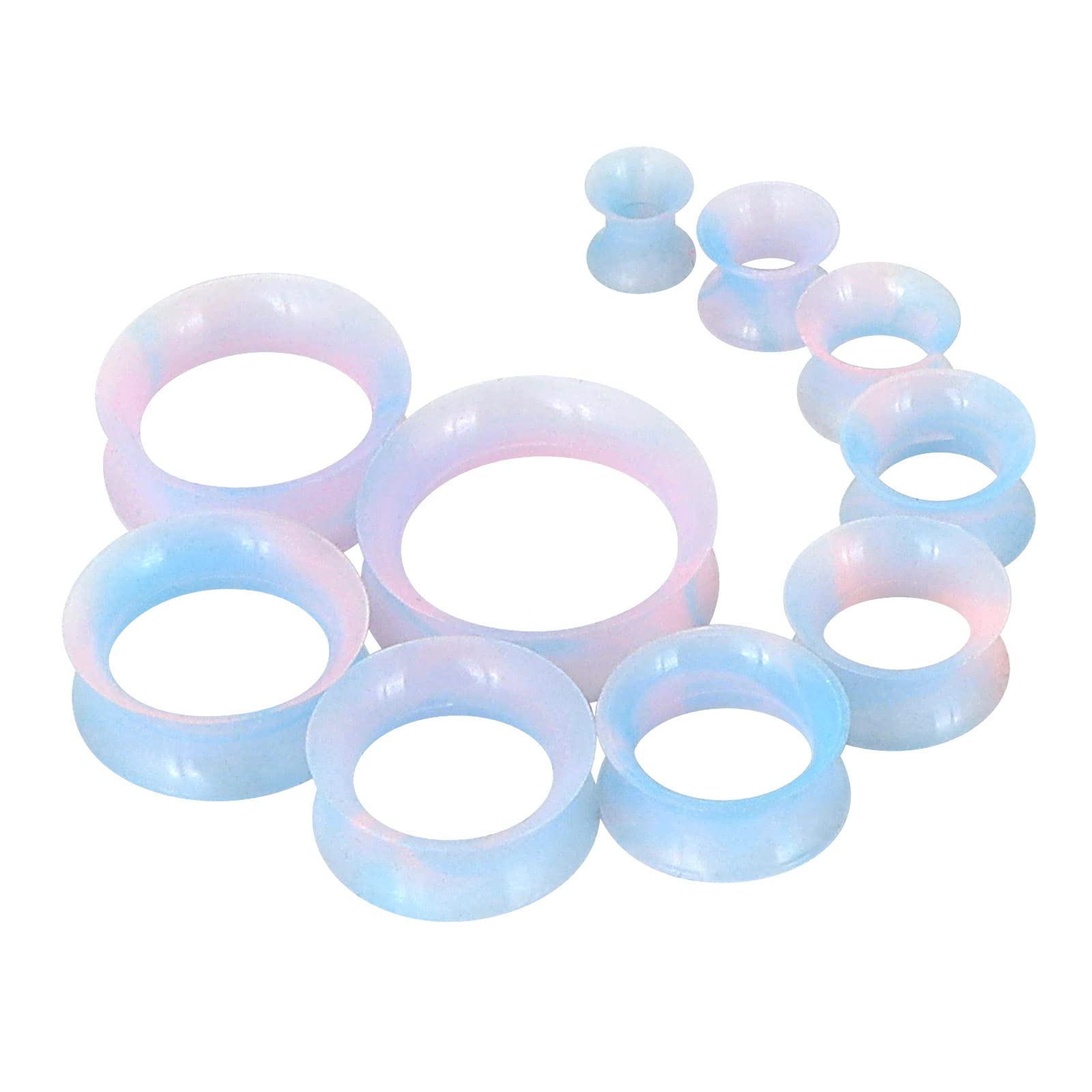 YOFANST 20pcs Silicone Tunnels Kit 2g-1" Silicone Ear Gauges Plugs Ear Stretching Kit, blue pink