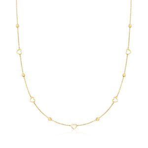 rs pure by ross-simons italian 14kt yellow gold bead and heart station necklace. 20 inches