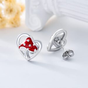 Mushroom Earrings Sterling Silver Red Mushroom Studs Earrings Gifts for Women