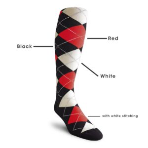 Golf Knickers Colorful Knee High Argyle Cotton Socks For Men Women and Youth - JJJJ: Black/Red/White - Ladies