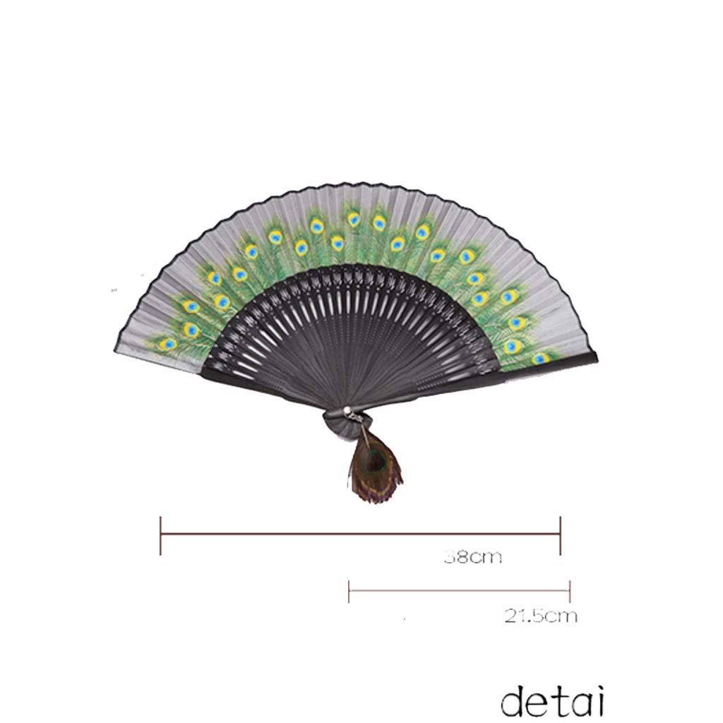 Handmade Folding Fan Peacock Fan Ancient Wind Female Fan Ladies Folding Fan Ethnic Wind Small Fan Handheld Fan