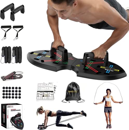 LALAHIGH Portable Home Gym System for Men and Women: Push Up Board, Different Fitness Accessories with Resistance Bands dynamic handles and nonslip pads-Professional Strength Training Exercise