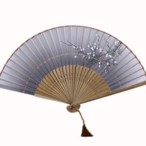 fkjlun handmade folding fan women's folding fan summer japanese cherry blossom fan antique wind fan silk cloth fan peony fan plum distribution fan sleeve handheld fan (color : beige)