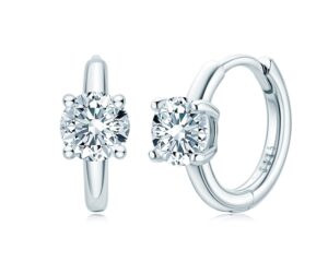 moissanite huggie hoop earrings for women, d-e color, 925 sterling silver with 18k white gold plating, hypoallergenic, jewelry box packed, sterling silver, moissanite