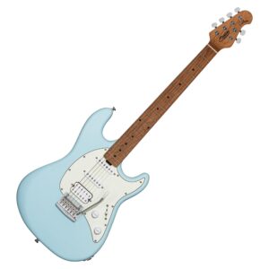 sterling by music man 6 string solid-body electric guitar, right, daphne blue satin (ct50hss-dbls-m2)