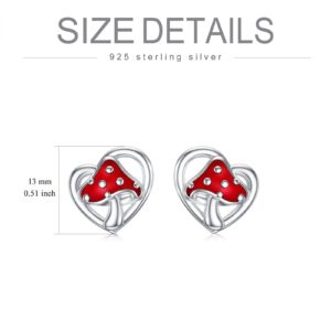 Mushroom Earrings Sterling Silver Red Mushroom Studs Earrings Gifts for Women