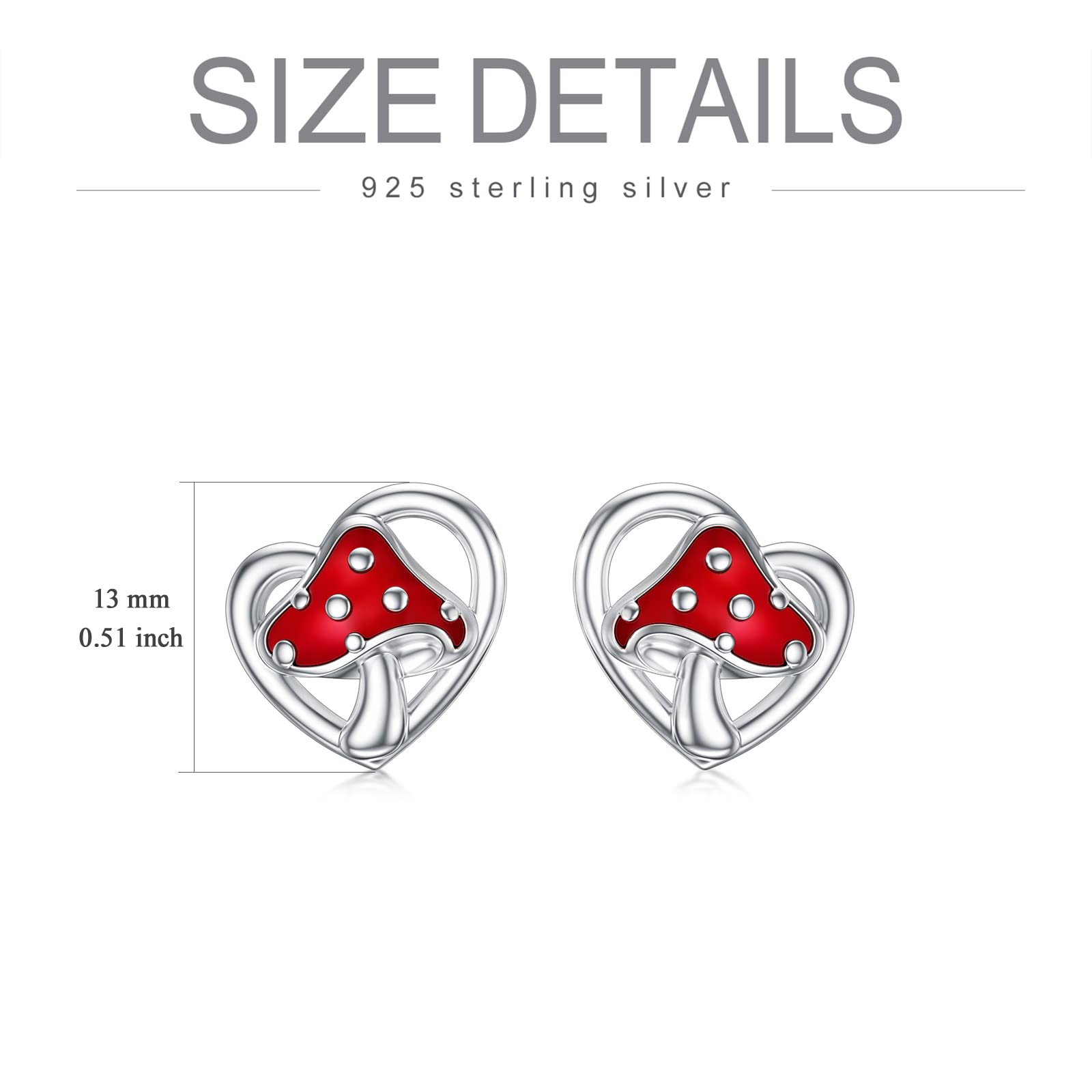 Mushroom Earrings Sterling Silver Red Mushroom Studs Earrings Gifts for Women