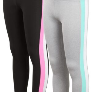 New Balance Girls' Active Leggings - 2 Pack Full Length Performance Yoga Pants (7-16), Size 14-16, Black/Pink Grey