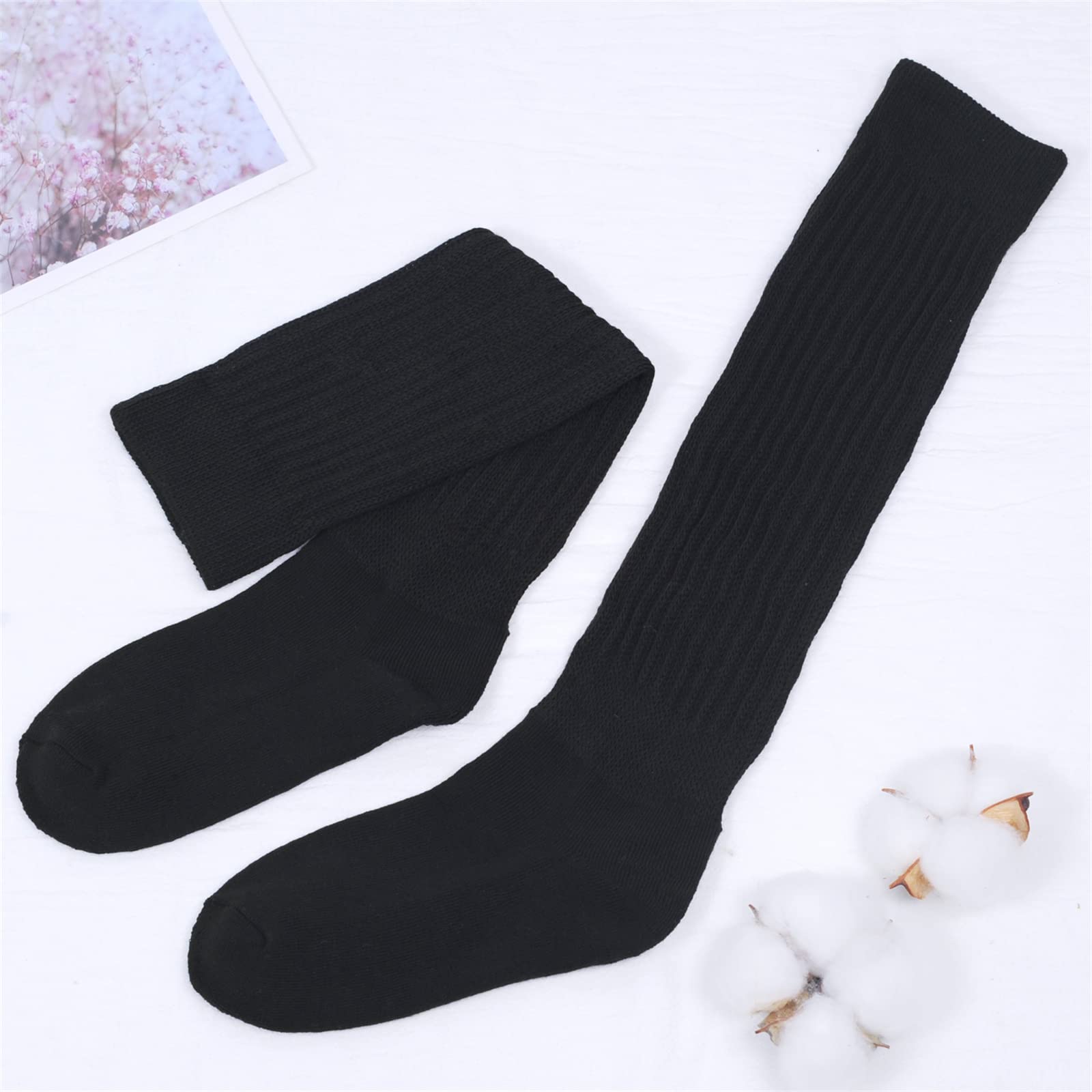 Intgoodluckycc Black Slouch Scrunch Socks for Women, Scrunch Long High Tube Socks (1 Pair - Black)