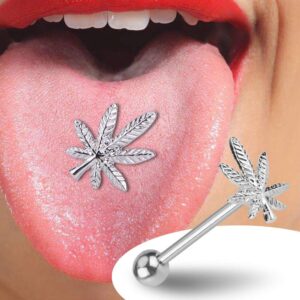 Leaf Shaped Tongue Ring Internally Stainless Steel Threaded Tongue Stud Leaf Tongue Piercing Jewelry