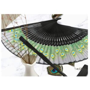 Handmade Folding Fan Peacock Fan Ancient Wind Female Fan Ladies Folding Fan Ethnic Wind Small Fan Handheld Fan