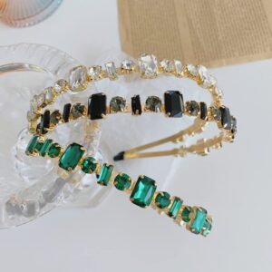 Wiwpar Rhinestone Headbands for Women Girls Elastic Rhinestone Thin Head Bands Vintage Headband Hair Hoop Hair Accessories (Green)