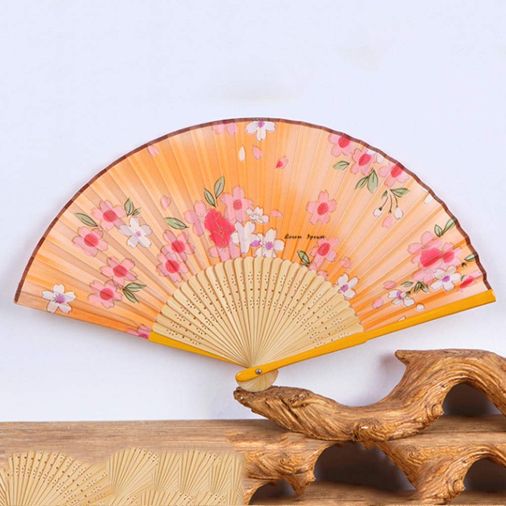 FKJLUN Handmade Folding Fan Women's Folding Fan Summer Japanese Cherry Blossom Fan Antique Wind Fan Silk Cloth Fan Peony Fan Plum Distribution Fan Sleeve Handheld Fan (Color : Beige)