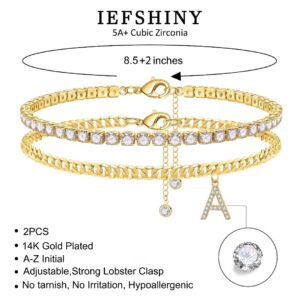 IEFSHINY Ankle Bracelets for Women, 14K Gold Plated Gold Anklets for Women Teen Girls Layered Ankle Bracelets Initial Ankle Bracelet Letter A Cubic Zirconia Tennis Anklet for Women Jewelry Gifts