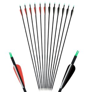 NC93 28/30/32 Inch Archery Arrows Mixed Carbon Arrow Target Practice Hunting Arrows Spine 500 for Compound Recurve Long Bows 6/12pcs (32 inch, Black 12pcs)