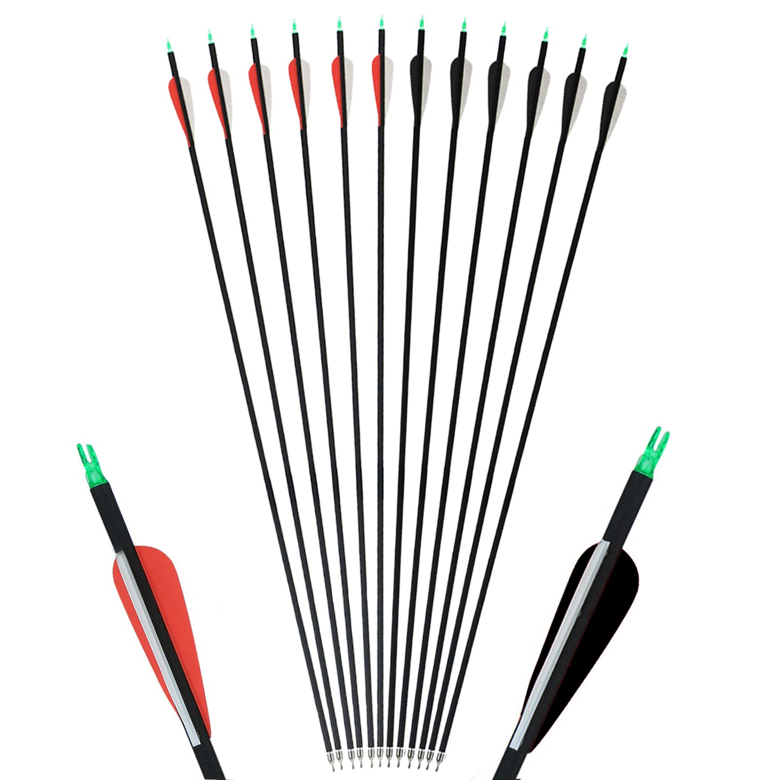 NC93 28/30/32 Inch Archery Arrows Mixed Carbon Arrow Target Practice Hunting Arrows Spine 500 for Compound Recurve Long Bows 6/12pcs (32 inch, Black 12pcs)