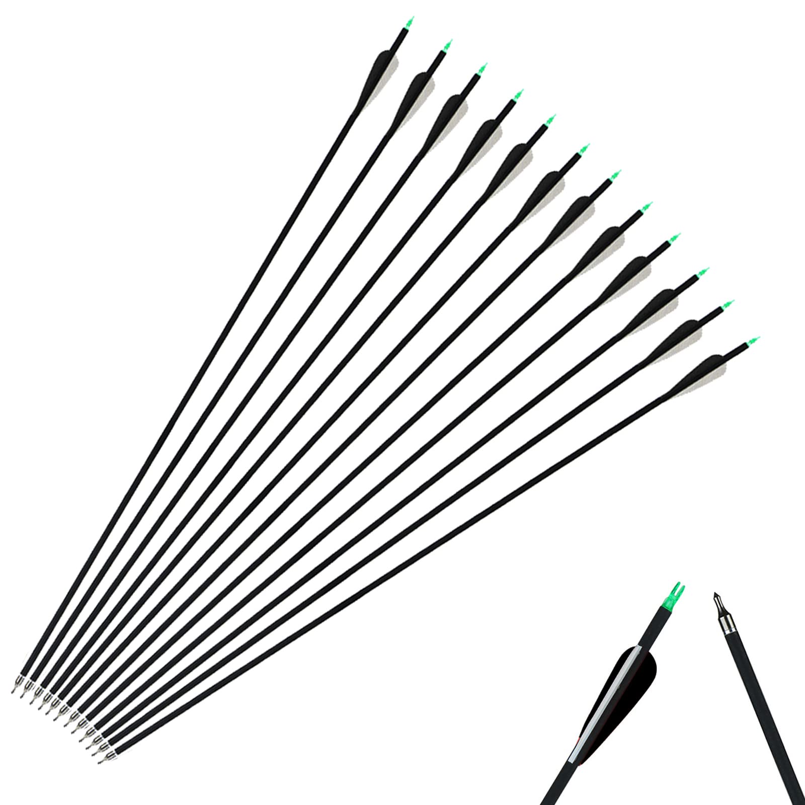 NC93 28/30/32 Inch Archery Arrows Mixed Carbon Arrow Target Practice Hunting Arrows Spine 500 for Compound Recurve Long Bows 6/12pcs (32 inch, Black 12pcs)