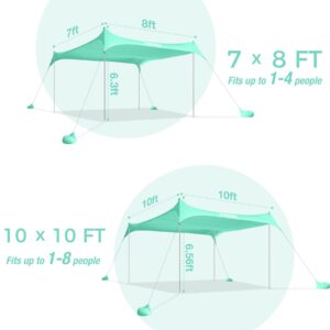 ADesign Windproof Beach Tent Sun Shelter with 8 Sandbags, Wind Resistant Large Family Beach Canopy with Sand Shovel, UPF50+, 6.5 FT Tall, Easy Setup Sun Shade for Beach Vacation