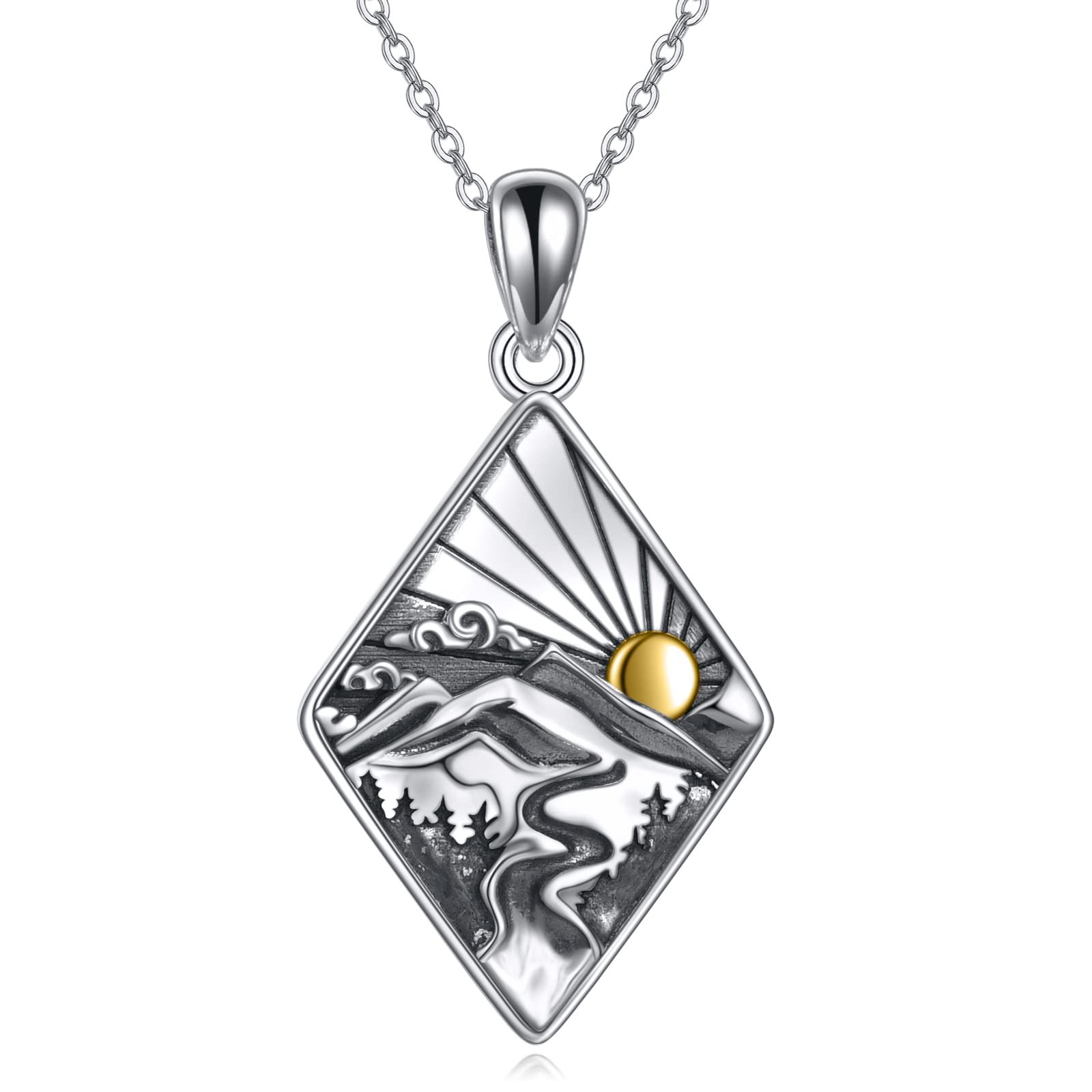 ONEFINITY Mountain Necklace for Women Range River Cloud Sunrise Sterling Silver Pendant Nature Graduation Jewelry for Womens Hiker Camper Climber