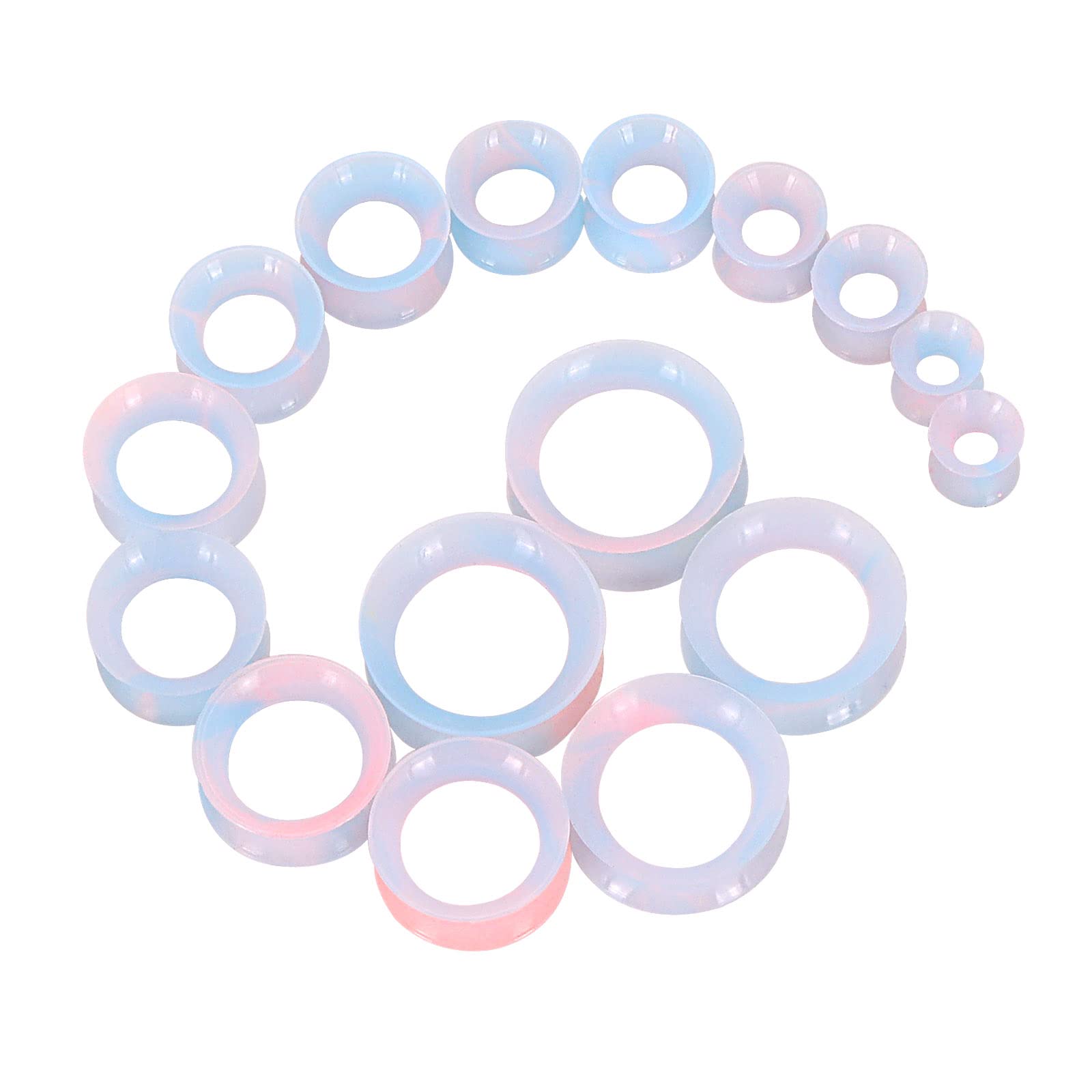 YOFANST 20pcs Silicone Tunnels Kit 2g-1" Silicone Ear Gauges Plugs Ear Stretching Kit, blue pink