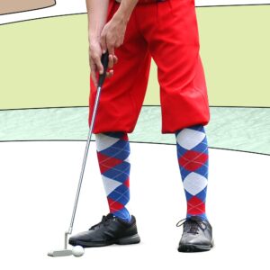 Golf Knickers Colorful Knee High Argyle Cotton Socks For Men Women and Youth - JJJJ: Black/Red/White - Ladies