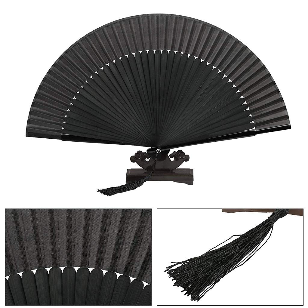 Handmade Folding Fan Oriental Handmade Portable Pocket Fan Chinese Style Hand Fan Black Silk Fabric Bamboo Handheld Folding Fan Handheld Fan (Color : Black)