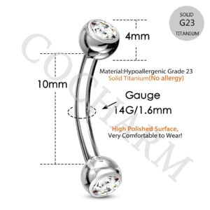 COCHARM G23 Solid Titanium 14G Belly Button Rings CZ Cute Internally Threaded Hypoallergenic Belly Piercing Navel Rings