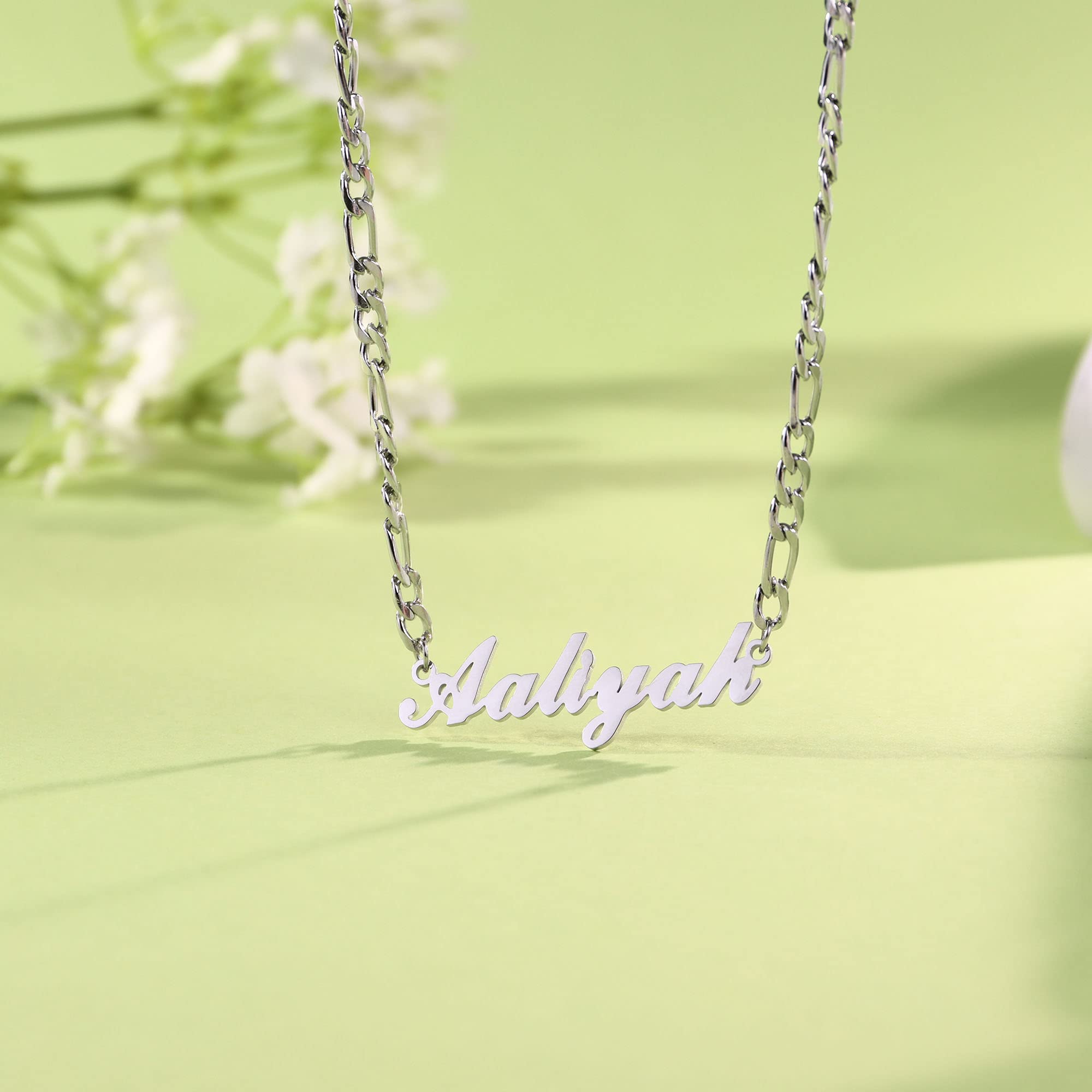 Jewenova S925 Sterling Silver Name Necklace Personalized,Custom nameplate Pendant Necklace for Women Personalized Jewelry Gift with Box