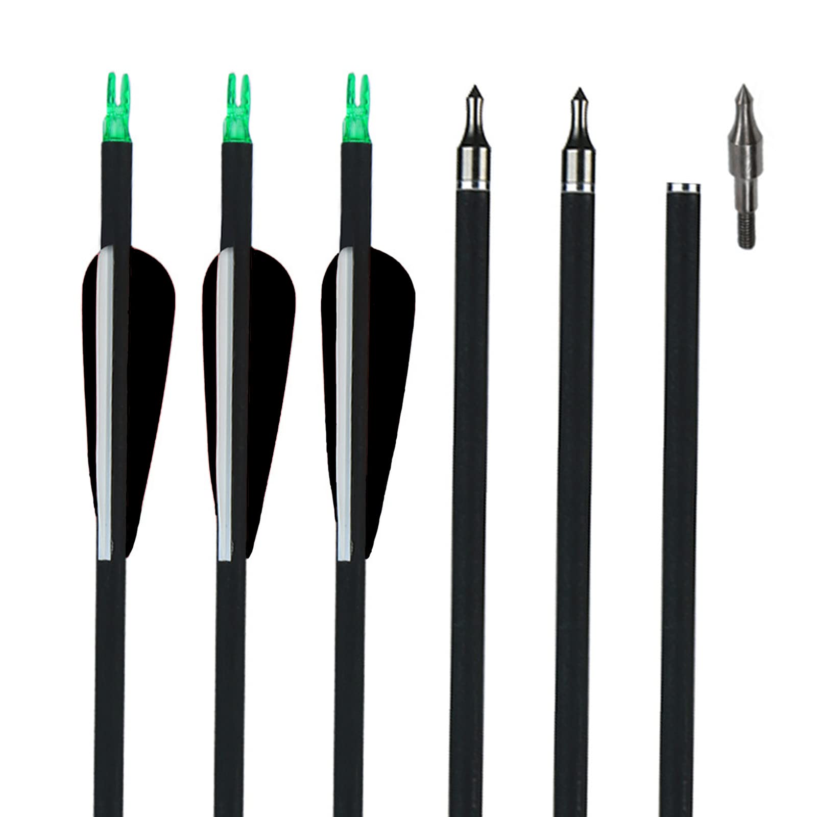 NC93 28/30/32 Inch Archery Arrows Mixed Carbon Arrow Target Practice Hunting Arrows Spine 500 for Compound Recurve Long Bows 6/12pcs (32 inch, Black 12pcs)