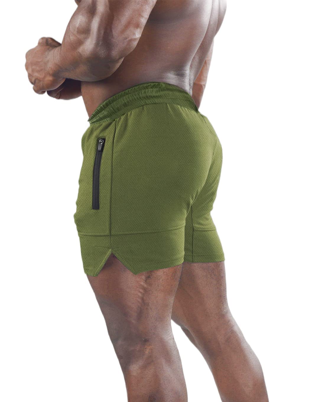 FLYFIREFLY Men's Gym Workout Shorts Running Training Fitted Joggeing Short Pants for Men Bodybuilding Green