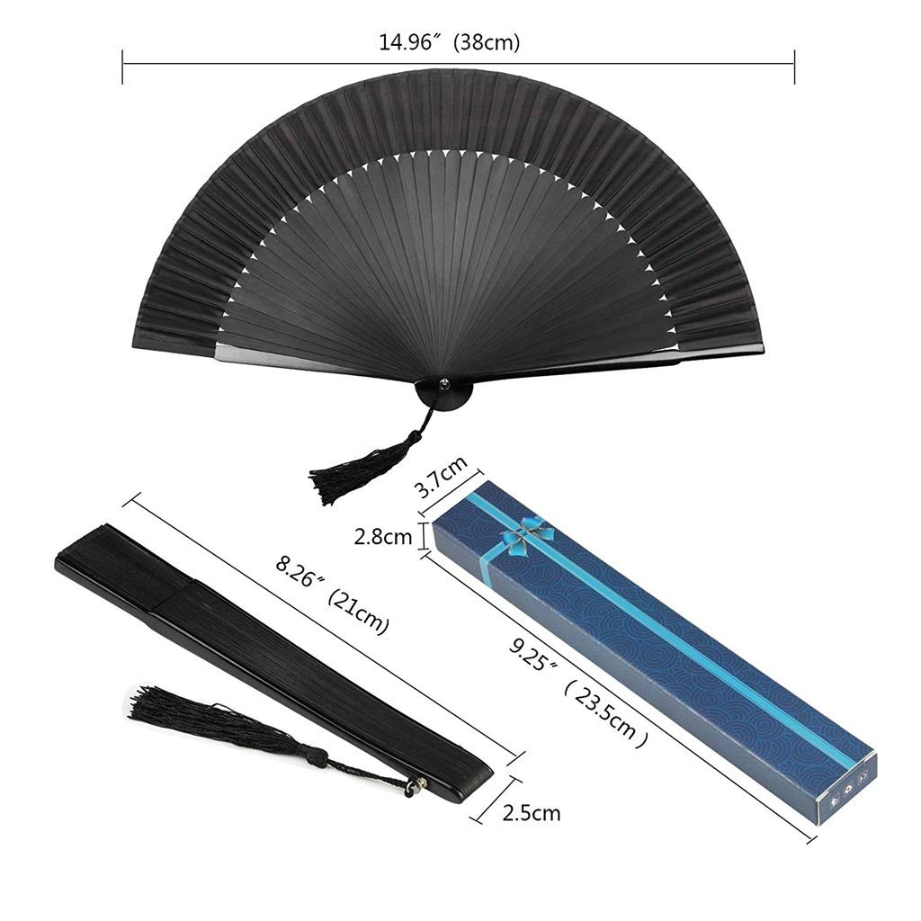 Handmade Folding Fan Oriental Handmade Portable Pocket Fan Chinese Style Hand Fan Black Silk Fabric Bamboo Handheld Folding Fan Handheld Fan (Color : Black)