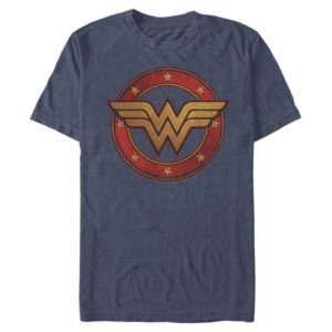 warner brothers men's big wonder woman metal logo, navy blue heather, 2x-large tall