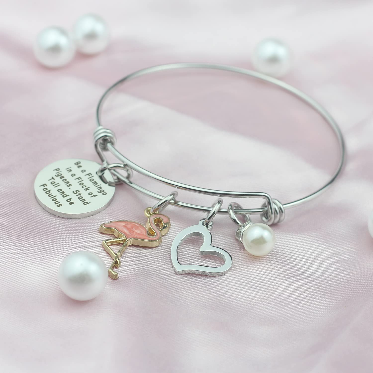 Flamingo Bracelet Gift for Women Flamingo Jewelry Be A Flamingo in A Flock of Pigeons Bangle Bracelet Gift for Flamingo Lovers (Be a flamingo)