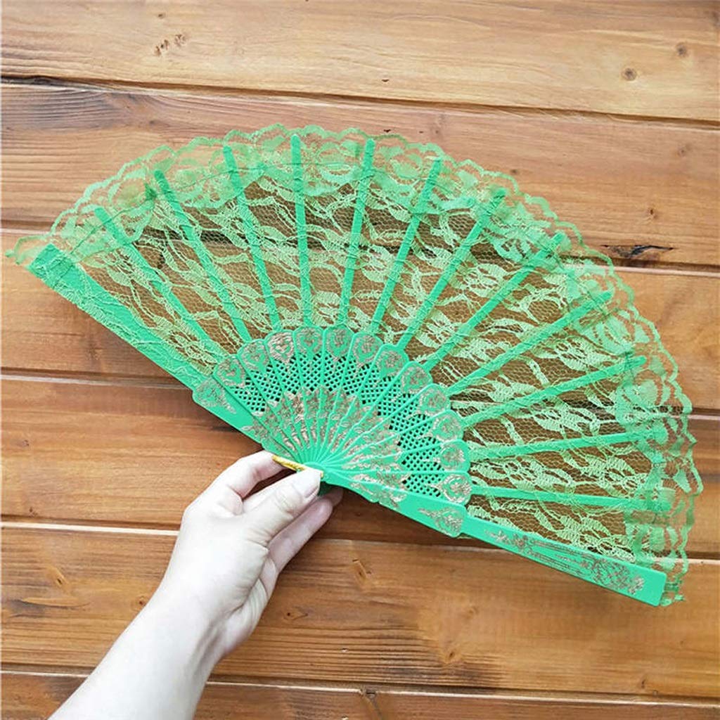 Handmade Folding Fan Chinese Style Lace Hand Held Folding Fan Dance Party Wedding Hand Fan Cool Bamboo Flower Folding Fan Handheld Fan (Color : Yellow)