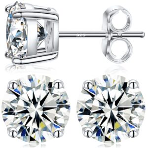 moissanite stud earrings, 0.2ct-8.0ct a pair hypoallergenic earrings d color vvs1 clarity brilliant round cut lab created moissanite diamond earrings 18k white yellow gold plated s925 sterling silver