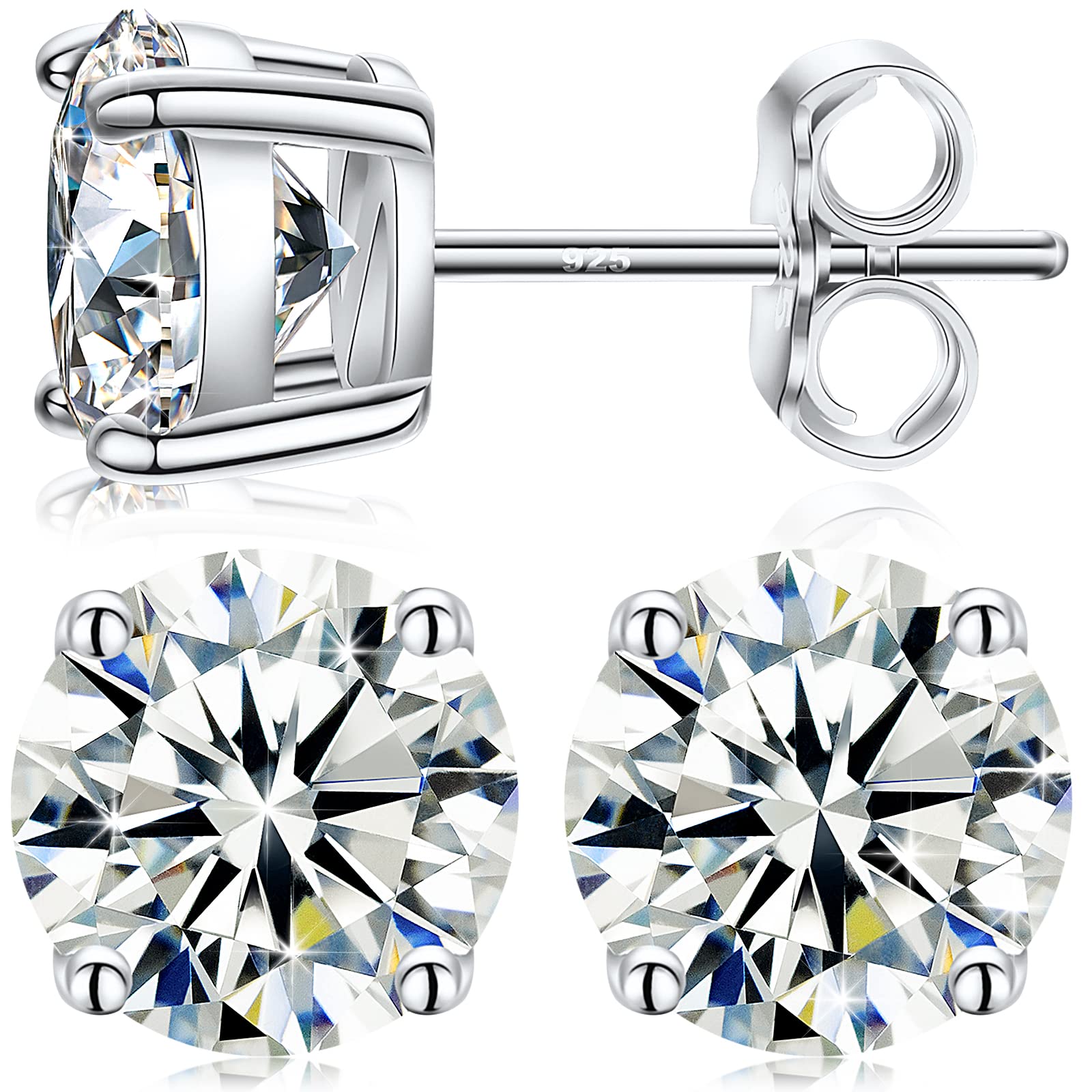 Moissanite Stud Earrings, 0.2CT-8.0CT a Pair Hypoallergenic Earrings D Color VVS1 Clarity Brilliant Round Cut Lab Created Moissanite Diamond Earrings 18K White Yellow Gold Plated S925 Sterling Silver