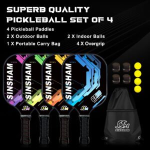 SINSHAM Pickleball Paddles Set of 4-Graphite Pickleball Rackets Set Includes 4 Pickleball Paddles&4 Pickleball Ballsp&1 Portable Drawstring Bag