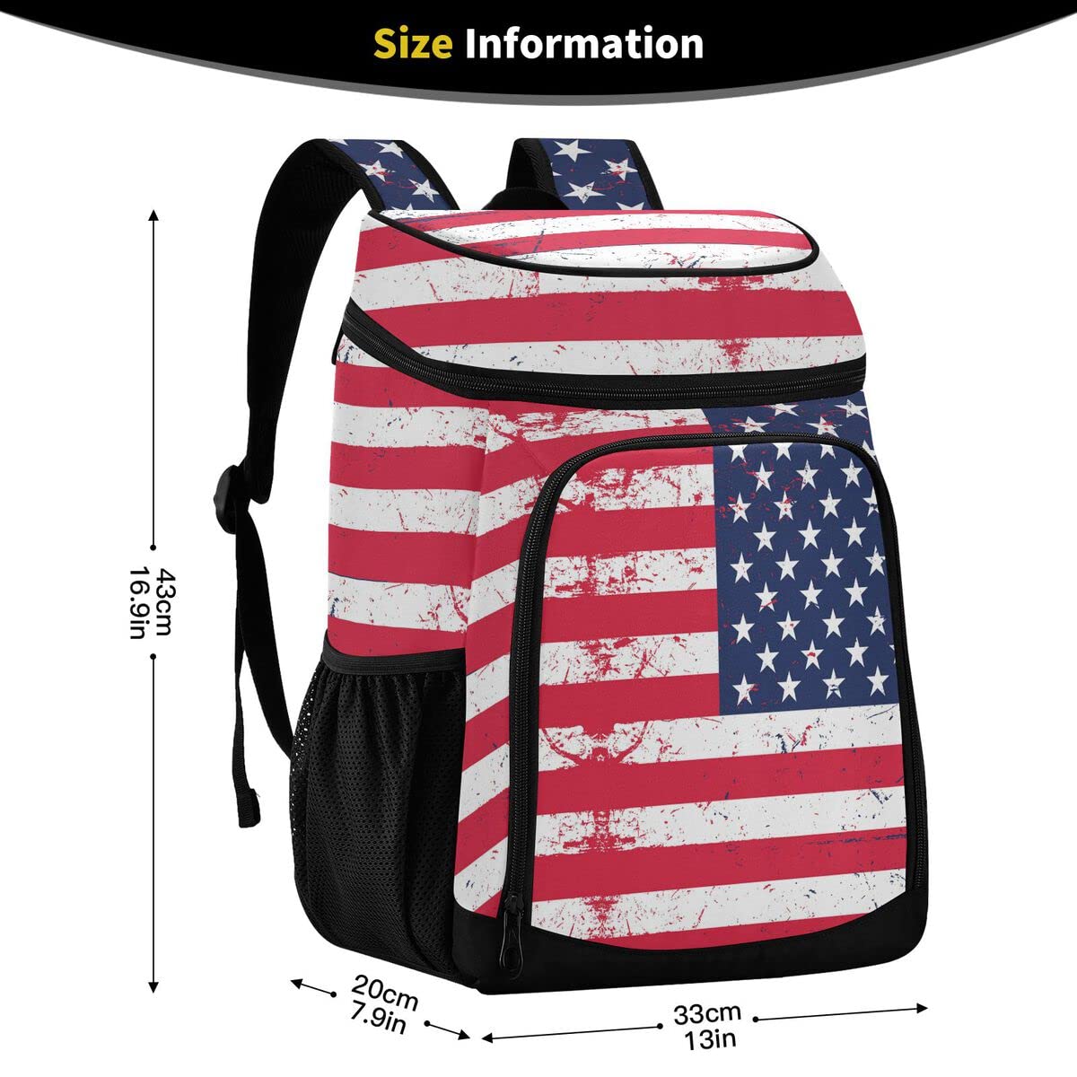 American Flag Cooler Backpacks Leakproof Backpack Cooler Insulated Lunch Cooler Bag 30 Cans Camping Coolers for Picnic Beach Road Trip