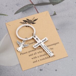 FEELMEM Drive Safe Traveling Jewelry Guardian Angel Prayer Cross Keychain Guardian Prayer Trip Travel Safely Gift For Drivers (Guardian Angel-ky)