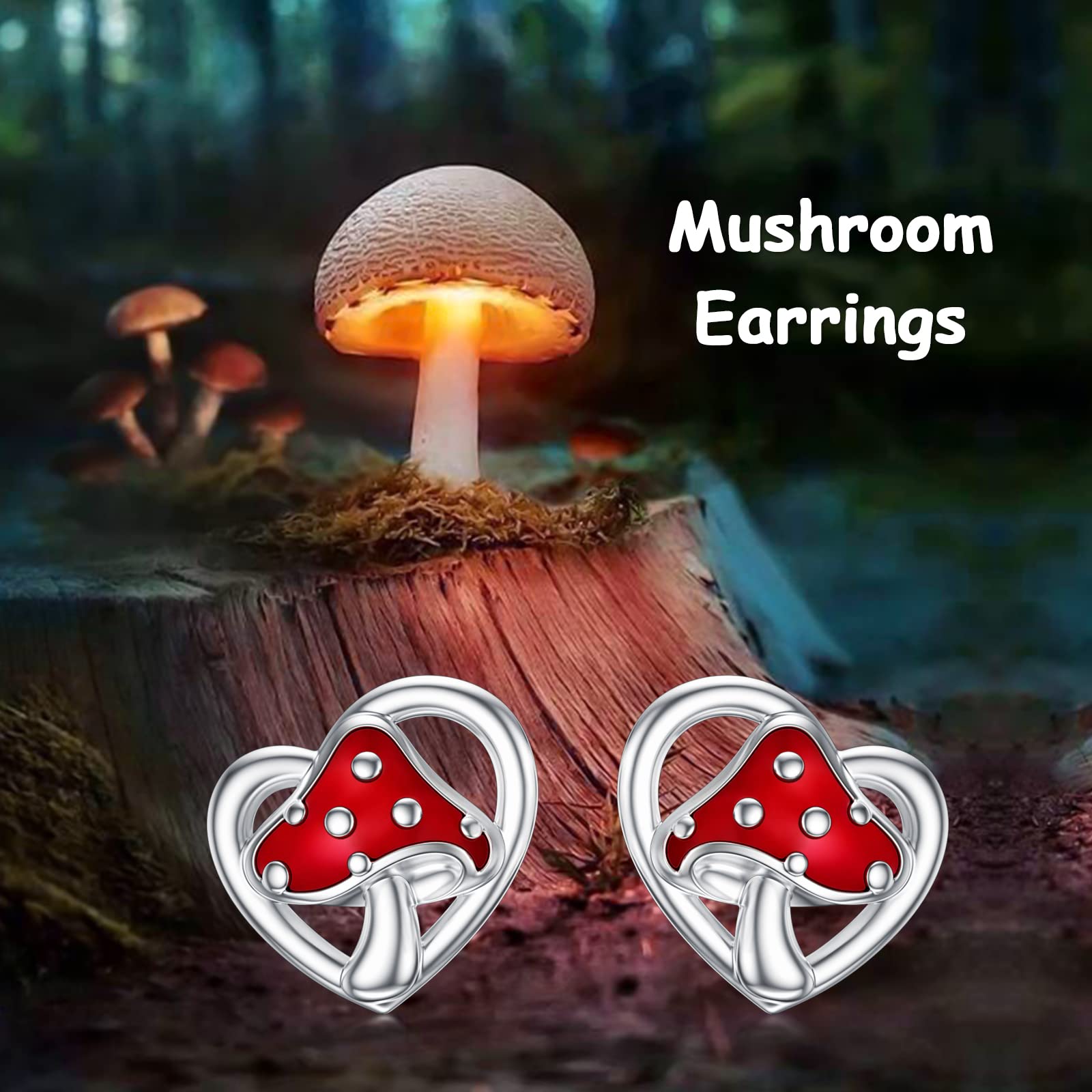 Mushroom Earrings Sterling Silver Red Mushroom Studs Earrings Gifts for Women