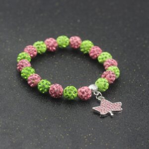 Sorority Gift for Women Greek Sorority Paraphernalia Bracelet Crystal Leaf Charm Bracelet Pink and Green Jewelry Sisterhood Gift (Leaf Bracelet)