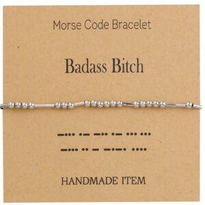 FEELMEM Badass Bitch Gifts Badass Bitch Morse Code Bracelet Cancer Awareness Jewelry for Survivor Cancer Bitch Fighter Gift (Morse Code)