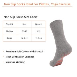 Aaronano Non Slip Grippy Sock-Non Skid Crew Socks for Elderly Yoga Hospital Socks Men Women 5 light Gray L