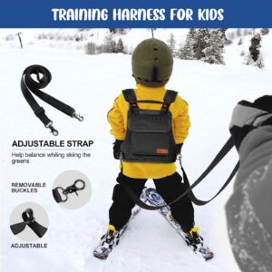 Odoland Ski and Snowboard Training Harness for Kids, Skiing Strap with Backpack, Adjustable Seat Strap and Easy Lift Handle, Speed Control Teaching, Perfect for Kid Beginners Boy and Girl,Black