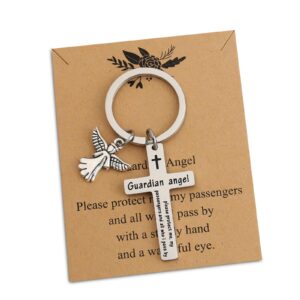 feelmem drive safe traveling jewelry guardian angel prayer cross keychain guardian prayer trip travel safely gift for drivers (guardian angel-ky)