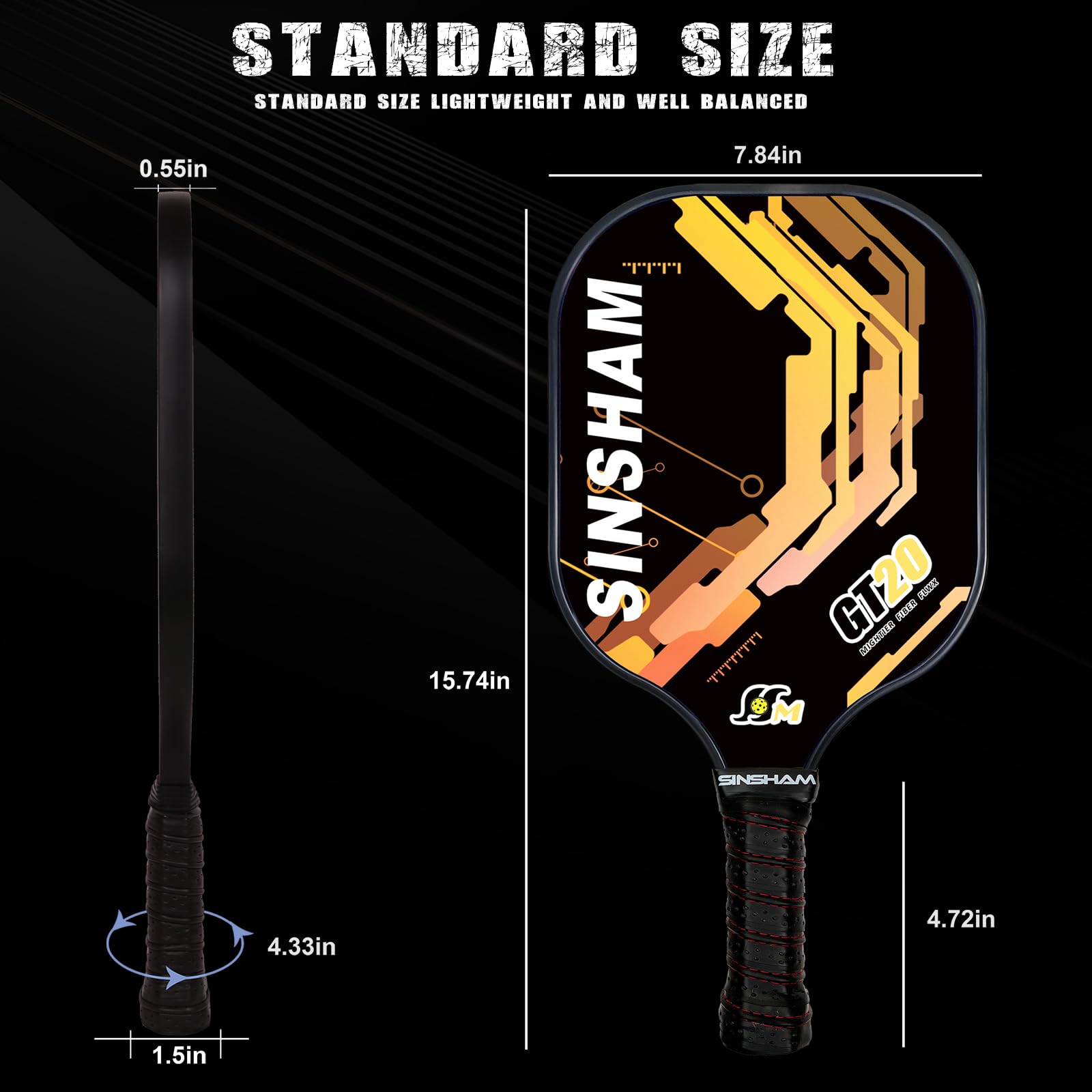 SINSHAM Pickleball Paddles Set of 4-Graphite Pickleball Rackets Set Includes 4 Pickleball Paddles&4 Pickleball Ballsp&1 Portable Drawstring Bag