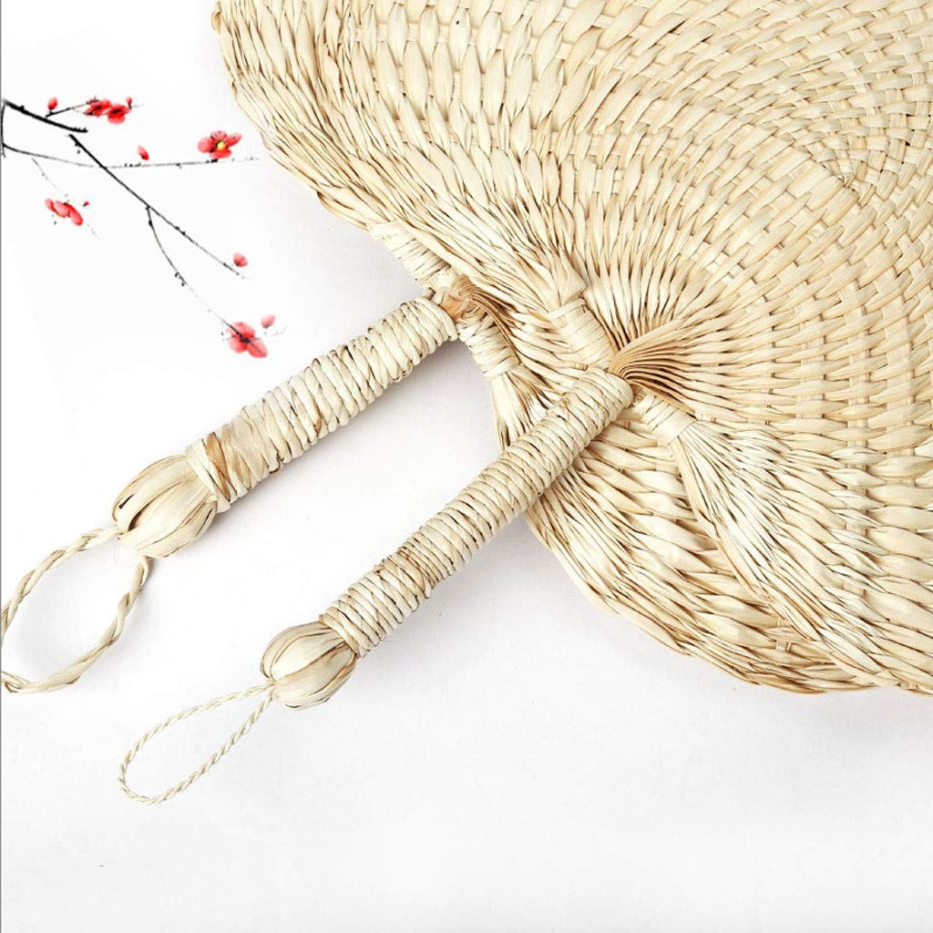 Handmade Folding Fan Vintage Hand-Woven Fan innovative Handmade Cattail Leaf Braided Round Fan, Chinese Style Natural Handheld Palm-leaf Fan Cool Fan Exquisite Handicraft Perfect For Summer, Home Deco